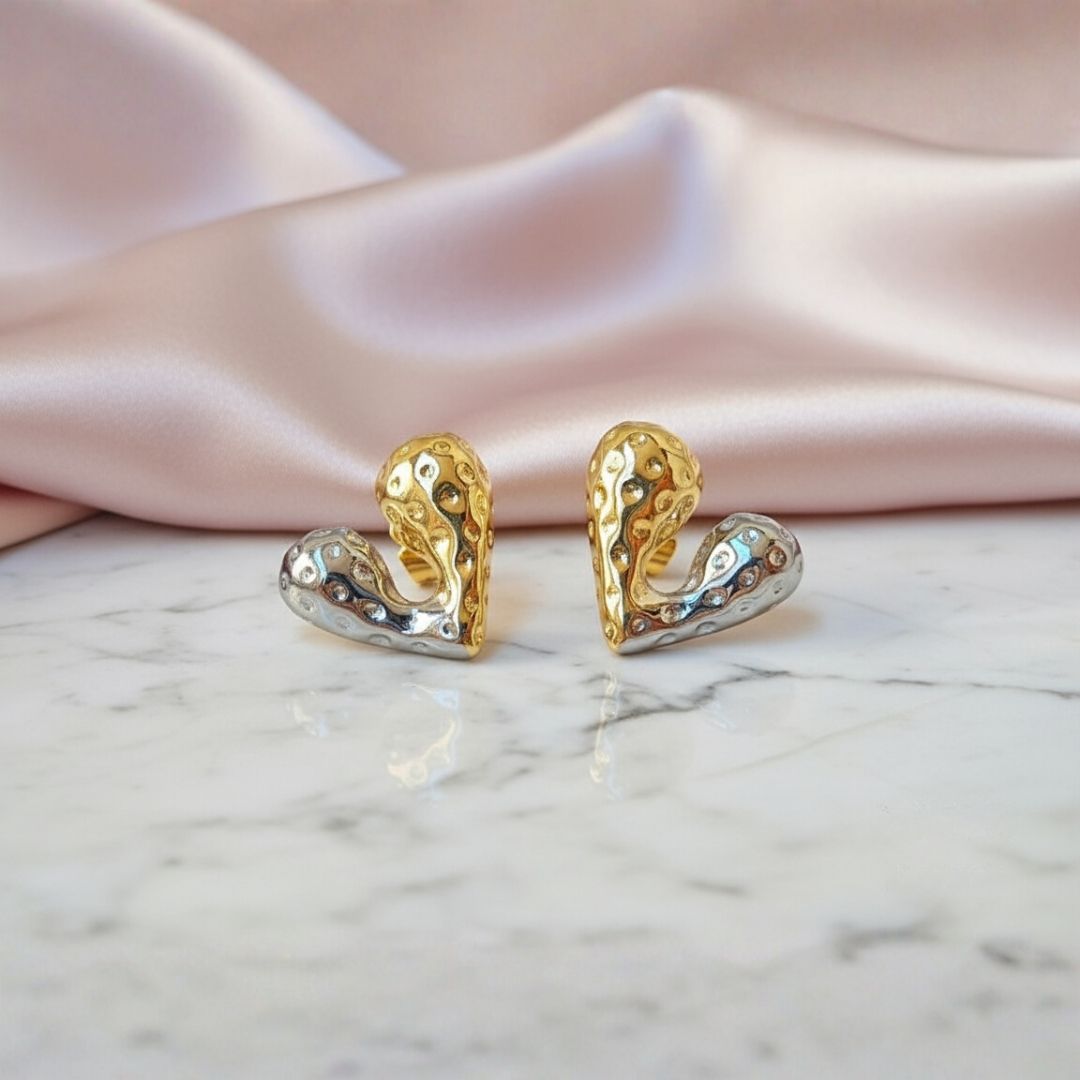 Aretes de Corazón Doble color
